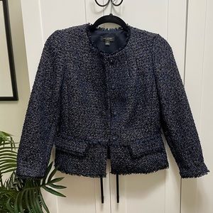 Ann Taylor Navy Blue Tweed Lady Jacket Sz 4P